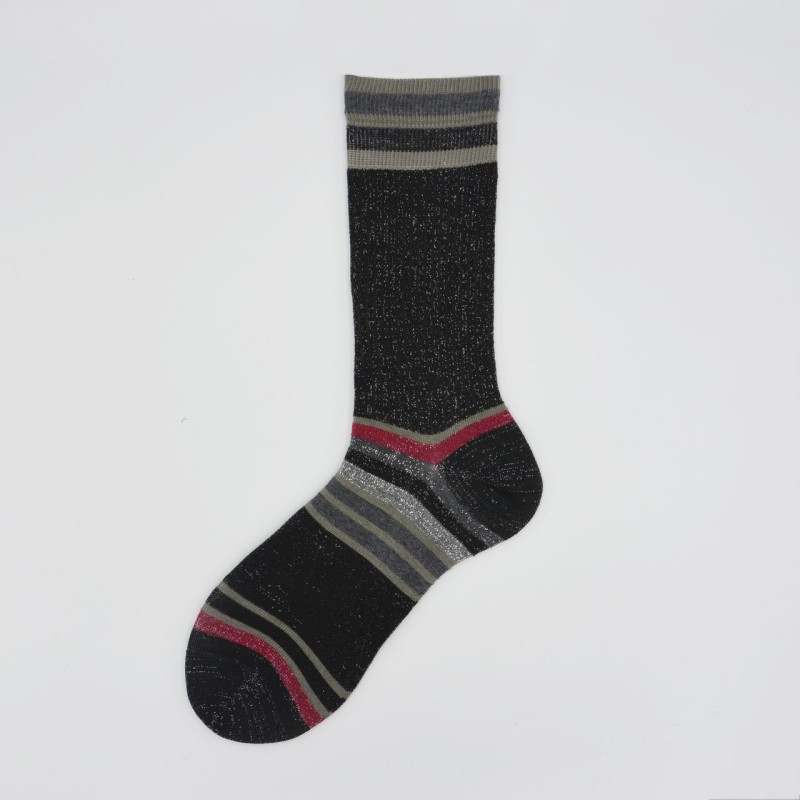 Calza corta in cotone e lurex a righe...