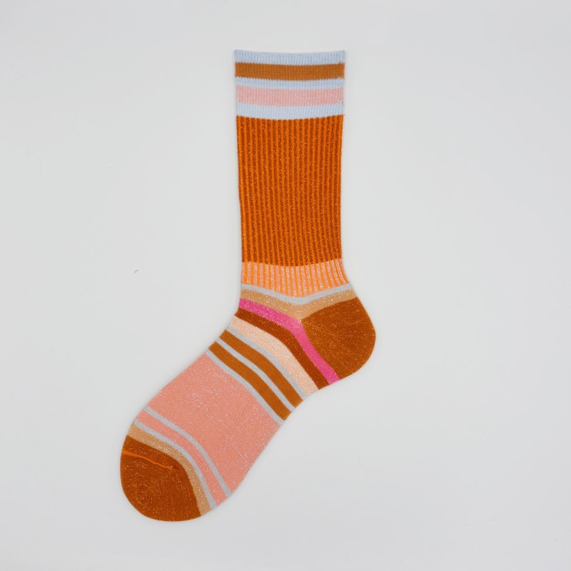 Calza corta in cotone e lurex a righe...