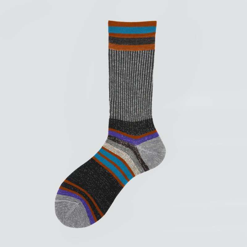 Calza corta in cotone e lurex a righe...