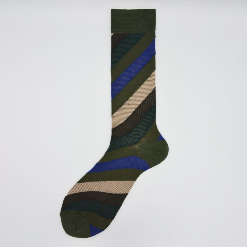 Calza corta in lana vergine a righe...