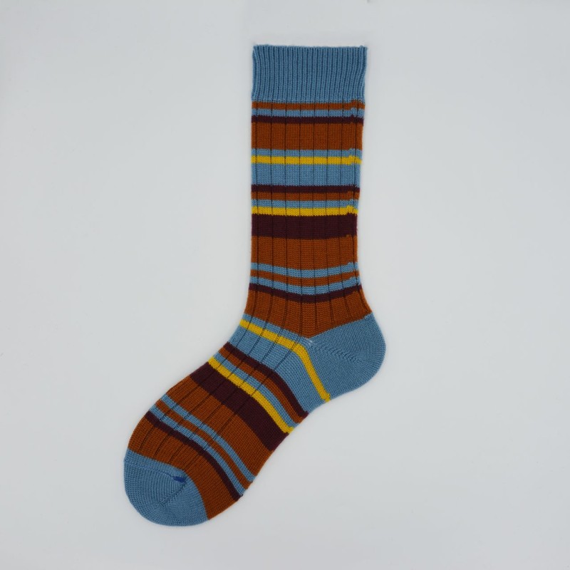 Calza corta in lana vergine a righe...