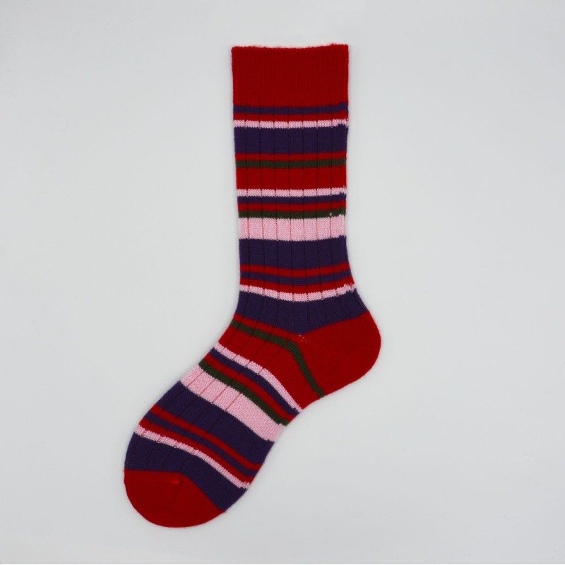 Calza corta in lana vergine a righe...