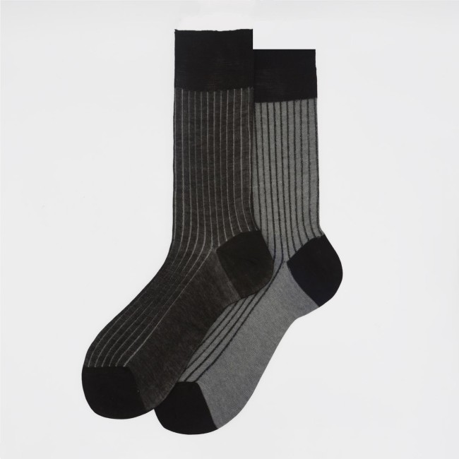 Calza corta in cotone a costa con contrasto reversibile...