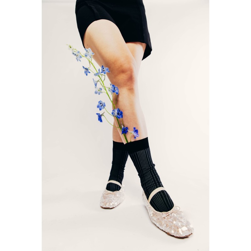 Calza corta in cotone con costa a...