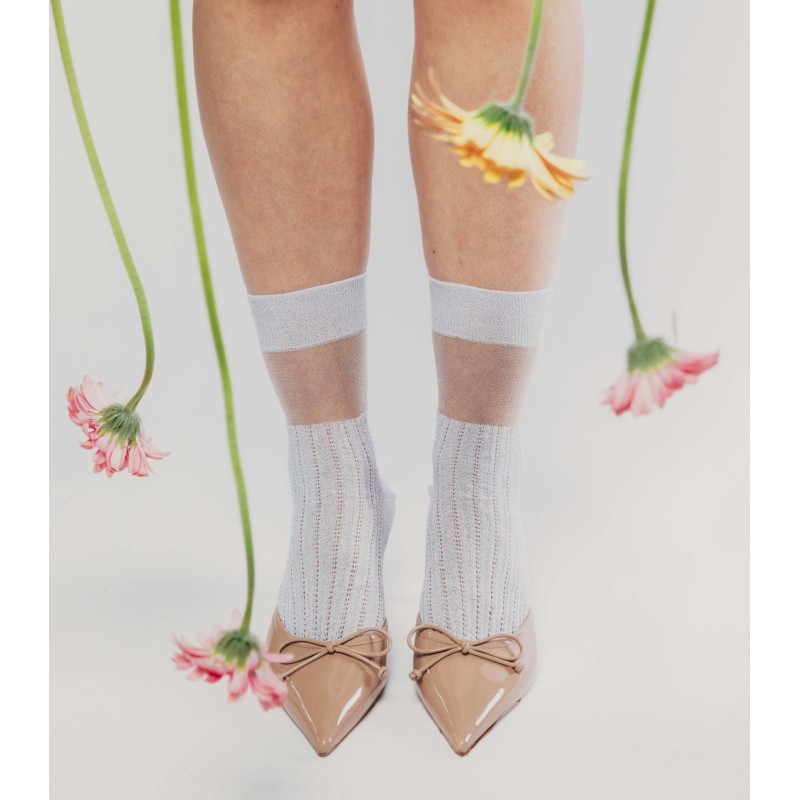 Calza corta in cotone traforato e...