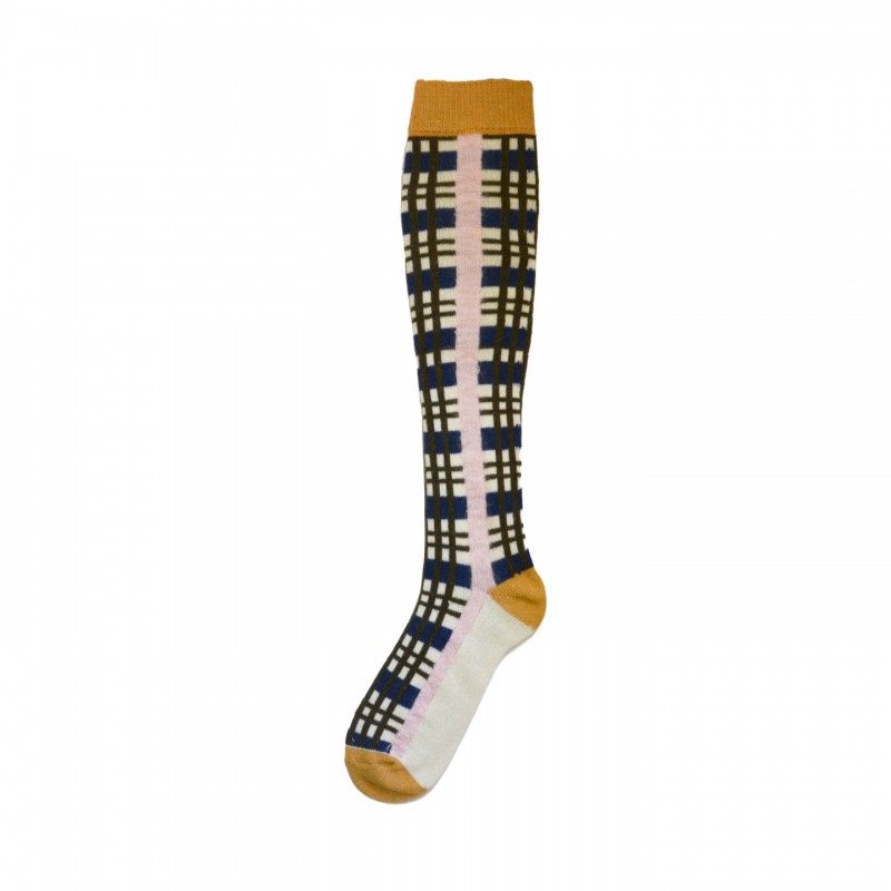 Long Socks with Check in Virgin Wool Marlon