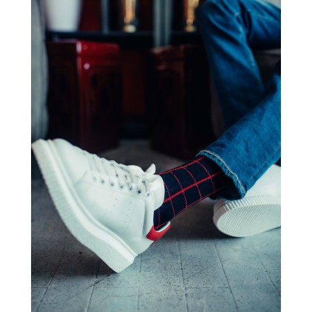 Calza lunga in cotone con coste e disegni a quadri Leone