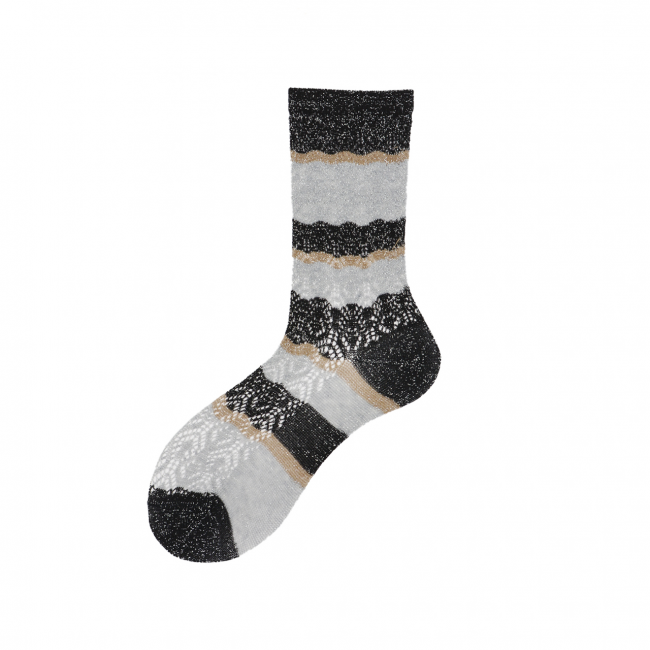 Calza corta da donna in cotone traforato a righe Nidia