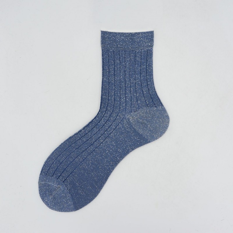 Calza corta in cotone e lurex a coste...